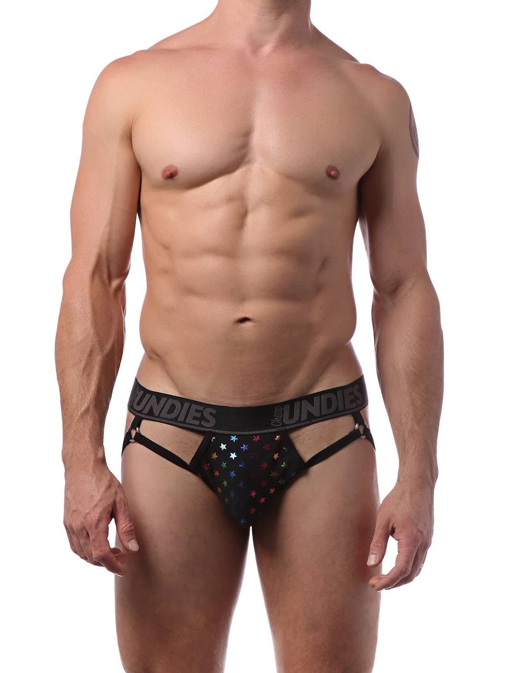 CheapUndies Black W/Rainbow Star Foil Jock Large